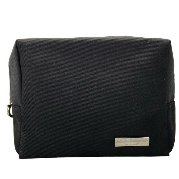 Auth Salvatore Ferragamo Gancini - Black Canvas Pouch - Picture 1 of 10